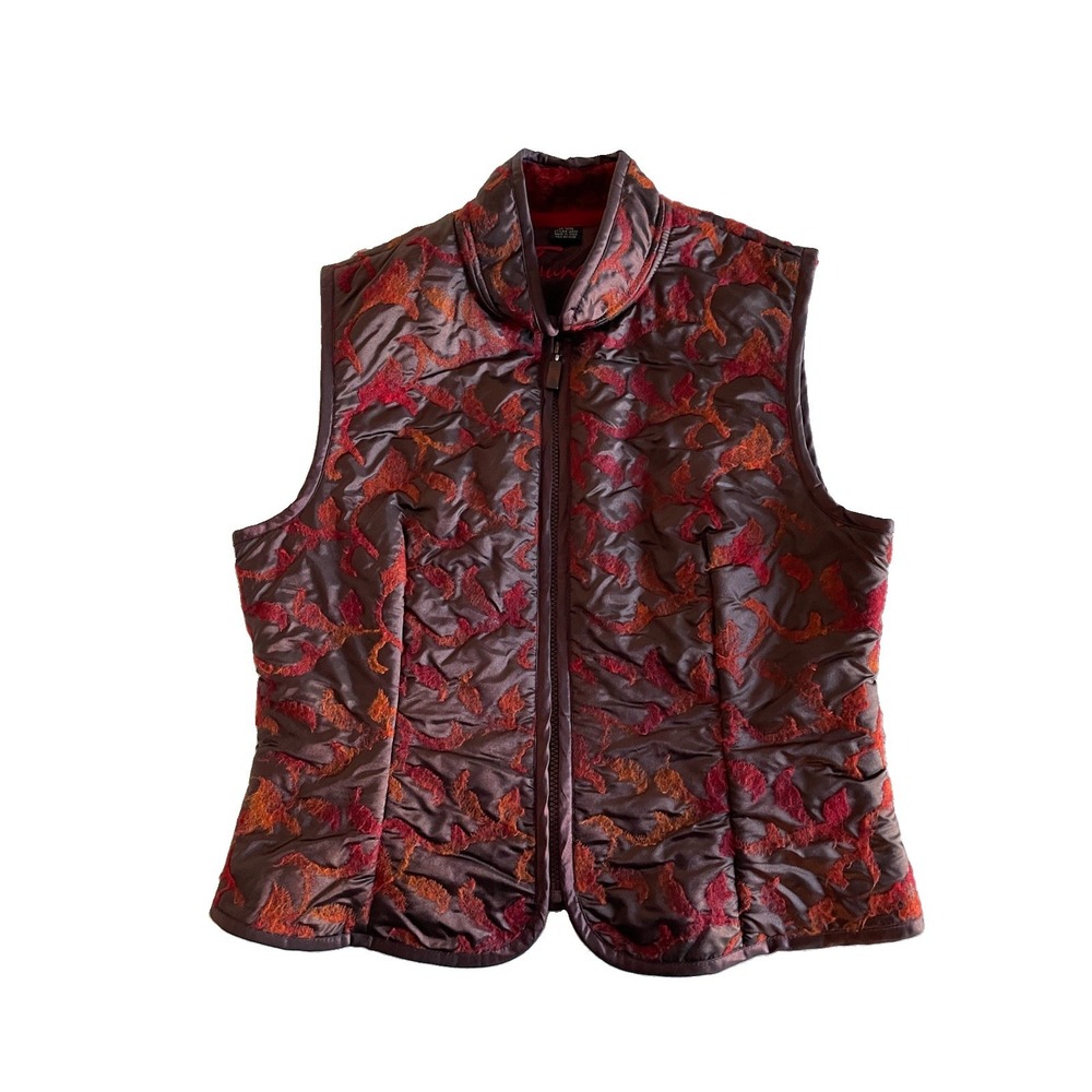 Tsunami Fleece Lined Zip Vest M Eggplant Brown Orange Textured Fall Art To Wear